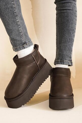 Project Cloud 100% Genuine Suede Leather Ankle Boots for Women - Fur Boots Memory Foam Insole Womens Boots - Anti-Slip Mini Platform Boots - Lightweight Winter Boots for Women - Snow Boots (Huggy) in Kuwait