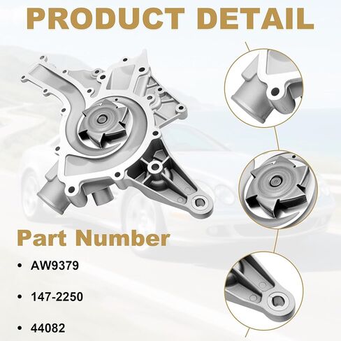 PartsFlow AW9379 Water Pump Compatible With Chrysler Crossfire, Mercedes-Benz C240 C280 C320 E320 E430 E500 ML320 ML350 SLK320, 2.6L 2.8L 3.2L 3.7L 4.3L 5.0L V6 V8 Engine 147-2250 in Saudi Arabia