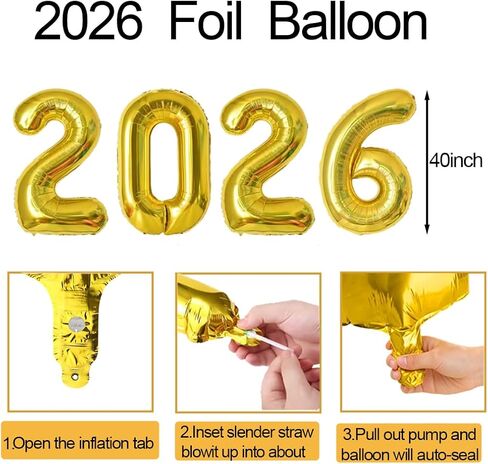 2026 بالونات 40 بوصة 2026 عدد البالونات، 2026 بالونات ذهبية كبيرة احباط بالونات سنة جديدة سعيدة لمستلزمات حفلات رأس السنة الجديدة 2026 زينة السنة الجديدة 2026 تخرج عيد الميلاد عيد ميلاد الزفاف in Kuwait