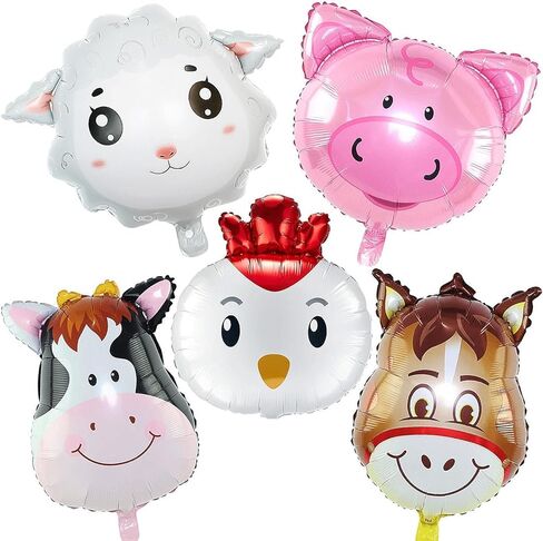 5 قطع من بالونات حيوانات المزرعة، بالونات مايلر من رقائق البقر والحمار والخنازير والدجاج من أجل لوازم تزيين حفلات أعياد الميلاد في المزرعة in Kuwait