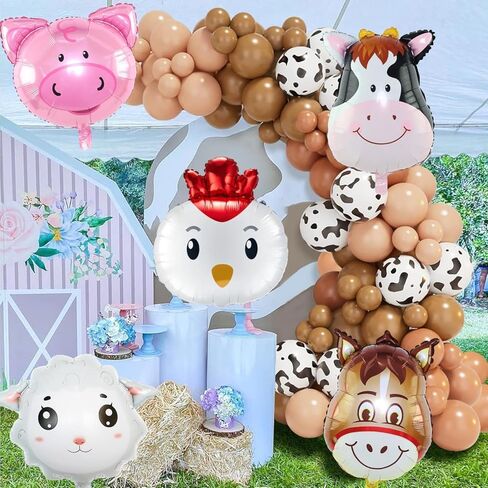 5 قطع من بالونات حيوانات المزرعة، بالونات مايلر من رقائق البقر والحمار والخنازير والدجاج من أجل لوازم تزيين حفلات أعياد الميلاد في المزرعة in Kuwait