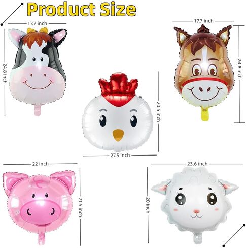 5 قطع من بالونات حيوانات المزرعة، بالونات مايلر من رقائق البقر والحمار والخنازير والدجاج من أجل لوازم تزيين حفلات أعياد الميلاد في المزرعة in Kuwait