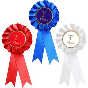 3 Pack Award Ribbons, 1st 2nd 3rd Place Ribbons, Prize Ribbon Blue Red White, First Place Ribbon for Competition & Sports, Participation Winner Award Badges for School Parties, Coaches, Event in Saudi Arabia