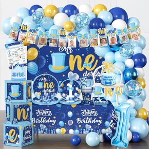 237pcs Mr Onederful Birthday Decorations Complete Party Set, Onederful 1st Birthday Boy Decor Serves 20 Guests, Mr-Onederful Party Supplies includes Balloon Arch and Tableware Kit, etc in Saudi Arabia