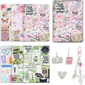 6 pcs Inserts Cardstock Paper for E-Reader with 1 Chain Charm Set, 2 pcs Type C Dust Plug Charms, 6.8" x 4.8" Clear Back Cover Inserts Accessories for Paper White 11th-12th, Gifts for Booklovers in Kuwait