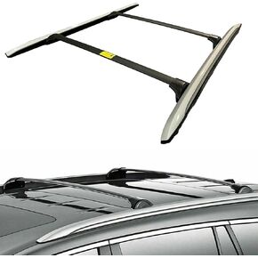 【مخزون الولايات المتحدة】 4 قطع من العارضة لحامل السقف تناسب Acura MDX 2014 2015 2016 2017 2019 2019 2020 2021 حامل السكك الحديدية الجانبية للسقف والقضبان المتقاطعة للبضائع، وقضبان الرف، وقضبان رف الأمتعة، فضي وأسود in Kuwait