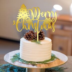 Merry Christmas Cake Topper,Glitter green Xmas Holiday Cake Decorations,for Winter Christmas Santa Happy New Year Party Theme Cake Decorations (red green) in Kuwait