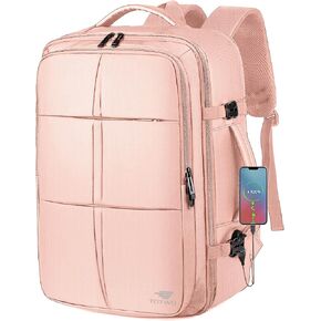 حقيبة ظهر للسفر، حقيبة ظهر سعة 55 لترًا للرجال والنساء معتمدة من الطيران، حقيبة أمتعة كبيرة قابلة للتوسيع، حقيبة نهارية مقاومة للماء طوال الليل، تناسب أجهزة الكمبيوتر المحمولة مقاس 18.4 بوصة، باللون الوردي in Kuwait