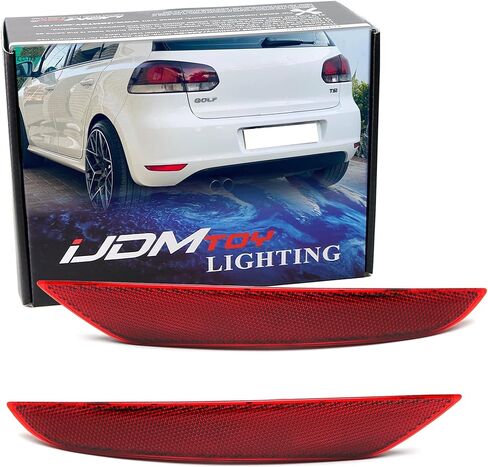 iJDMTOY OE-Spec استبدال عاكس المصد الخلفي للعدسة الحمراء متوافق مع Volkswagen 2009-2013 Golf VI TSI TDI Hatchback، مجموعة OE-Spec LH RH in Kuwait