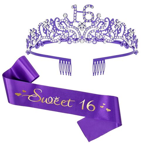 Semato 10th Birthday Decorations - Purple Crown and Glitter Sash Kit for Girls' Birthday Party in Saudi Arabia