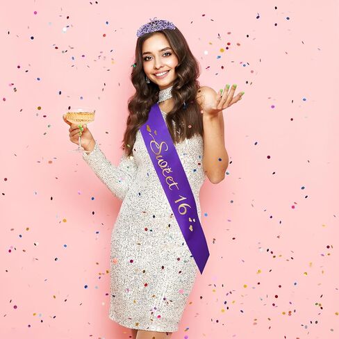 Semato 10th Birthday Decorations - Purple Crown and Glitter Sash Kit for Girls' Birthday Party in Saudi Arabia