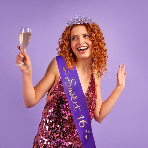 Semato 10th Birthday Decorations - Purple Crown and Glitter Sash Kit for Girls' Birthday Party in Saudi Arabia