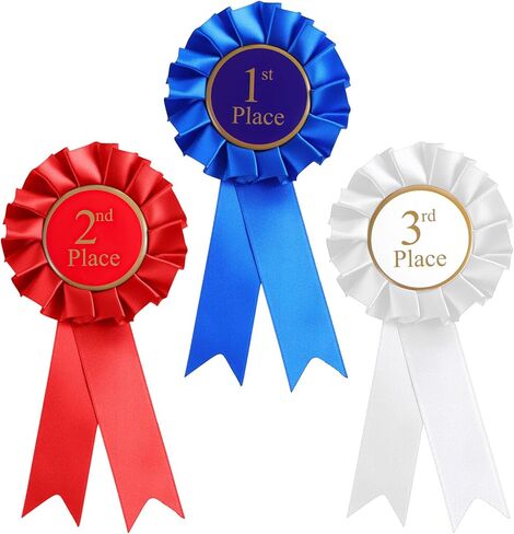 3 Pack Award Ribbons, 1st 2nd 3rd Place Ribbons, Prize Ribbon Blue Red White, First Place Ribbon for Competition & Sports, Participation Winner Award Badges for School Parties, Coaches, Event in Saudi Arabia