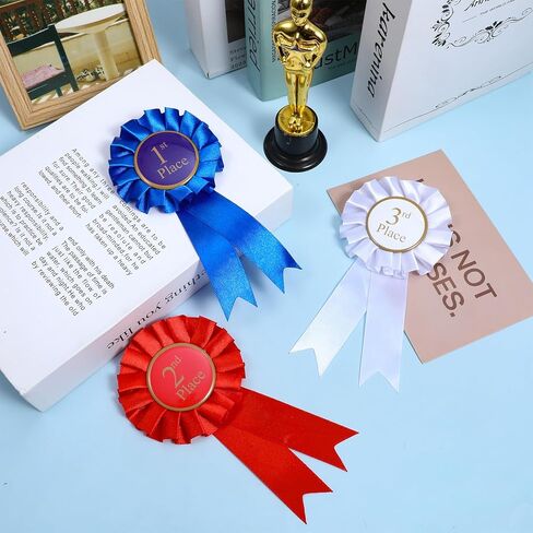 3 Pack Award Ribbons, 1st 2nd 3rd Place Ribbons, Prize Ribbon Blue Red White, First Place Ribbon for Competition & Sports, Participation Winner Award Badges for School Parties, Coaches, Event in Saudi Arabia