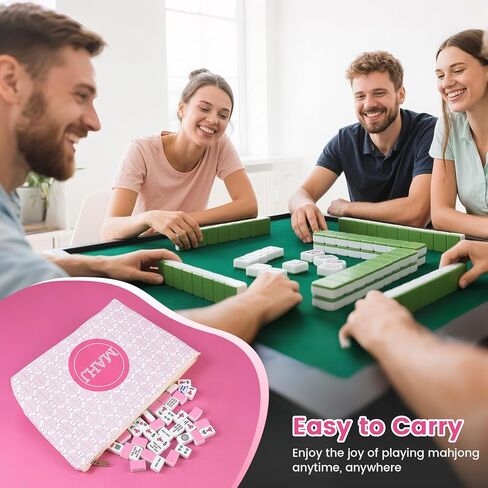 Mahjong Tile Bag, Chinoiserie Mahjong Bag, Suitable For 1.2 "(30mm) Standard Size American Mahjong Tiles,Soft Thickened Carrying Bag With Zipper Inner Pocket Waterproof - Pink (Case Only) in Saudi Arabia