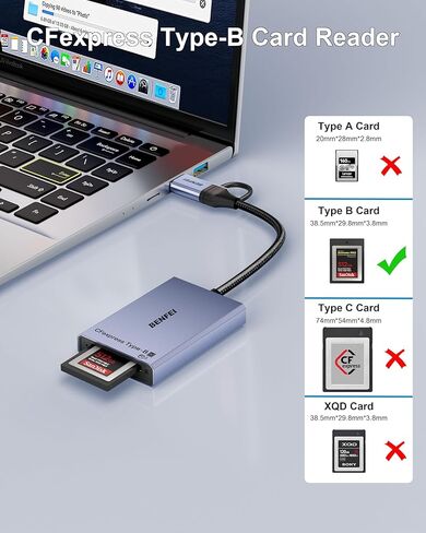 BENFEI CFexpress Type A Card Reader with USB 3.2 (Gen 2) 10Gbps, USB-C&USB-A 2-in-1 Type A CFexpress Adapter, Compatible with Windows/Mac/Linux/Android in Saudi Arabia
