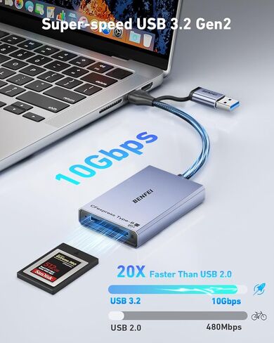 BENFEI CFexpress Type A Card Reader with USB 3.2 (Gen 2) 10Gbps, USB-C&USB-A 2-in-1 Type A CFexpress Adapter, Compatible with Windows/Mac/Linux/Android in Saudi Arabia