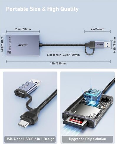BENFEI CFexpress Type A Card Reader with USB 3.2 (Gen 2) 10Gbps, USB-C&USB-A 2-in-1 Type A CFexpress Adapter, Compatible with Windows/Mac/Linux/Android in Saudi Arabia