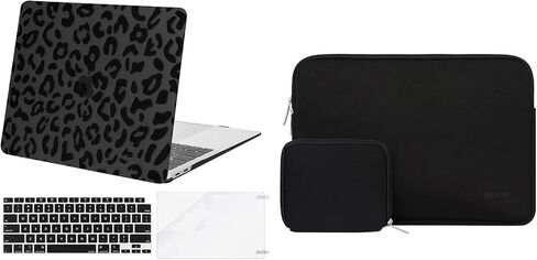 MOSISO Compatible with MacBook Air 13 inch Case 2022-2018 Release A2337 M1 A2179 A1932, Neoprene Bag with Small Case&Plastic Leopard Grain Hard Shell Case&Keyboard Cover&Screen Protector, Black in Saudi Arabia