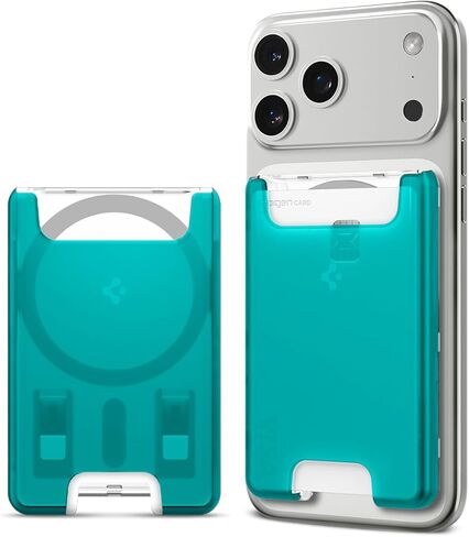 حامل بطاقات محفظة مغناطيسي Spigen Ultra Hybrid (MagFit) مصمم لـ MagSafe متوافق مع موديلات iPhone 16 وiPhone 15 وiPhone 14 وiPhone 13 وiPhone 12 - شفاف كريستالي in Kuwait