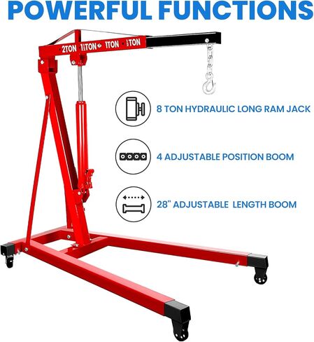37" L×60" W×56" H Engine Hoist, 2.5 Ton Engine Hoist Cherry Picker with 24" Adjustable Boom, 5000LBS Engine Lift with 360° Casters, Alloy Steel Hoist Stand for Garage (Red) in Saudi Arabia