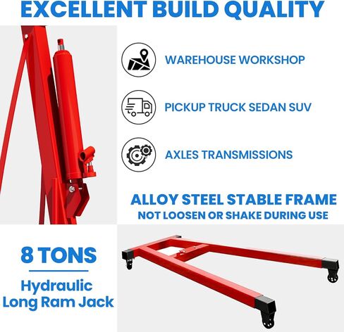 37" L×60" W×56" H Engine Hoist, 2.5 Ton Engine Hoist Cherry Picker with 24" Adjustable Boom, 5000LBS Engine Lift with 360° Casters, Alloy Steel Hoist Stand for Garage (Red) in Saudi Arabia
