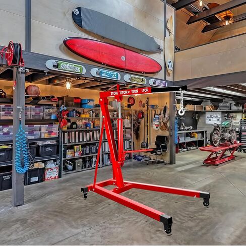 37" L×60" W×56" H Engine Hoist, 2.5 Ton Engine Hoist Cherry Picker with 24" Adjustable Boom, 5000LBS Engine Lift with 360° Casters, Alloy Steel Hoist Stand for Garage (Red) in Saudi Arabia