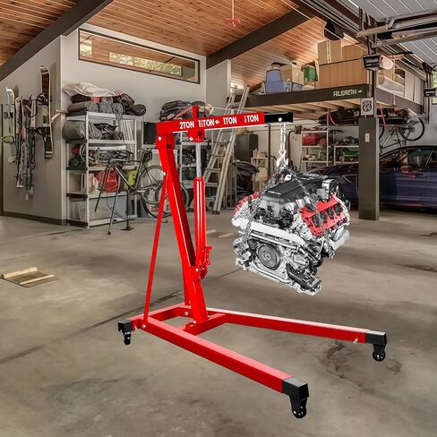 37" L×60" W×56" H Engine Hoist, 2.5 Ton Engine Hoist Cherry Picker with 24" Adjustable Boom, 5000LBS Engine Lift with 360° Casters, Alloy Steel Hoist Stand for Garage (Red) in Saudi Arabia