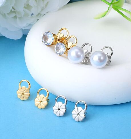8 Pcs Earring Backs for Droopy Ears, Earring Lifters Backs with Ear Lifting Support, Secure Backers for Heavy Earrings & Studs, Gold & Silver in Saudi Arabia