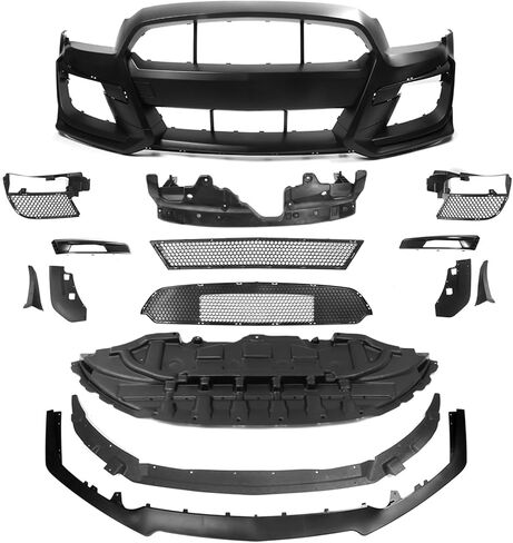 استبدال المصد الأمامي FREEMOTOR802 لموديلات Ford Mustang Base & GT موديلات 2013-2014، GT500 Style غير مطلي PP طقم تحويل غطاء المصد الأمامي بالكامل - مع شبكات ومقسم الشفاه in Saudi Arabia