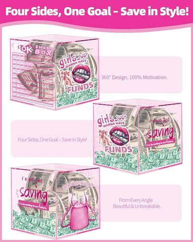 10k Smash Box for Money, Large Piggy Bank for Adults 10000 Savings Challenge Box, Money Saving Box for Cash, Big Unbreakable Clear Acrylic Money Saver Must Break to Open (Pink) in Saudi Arabia