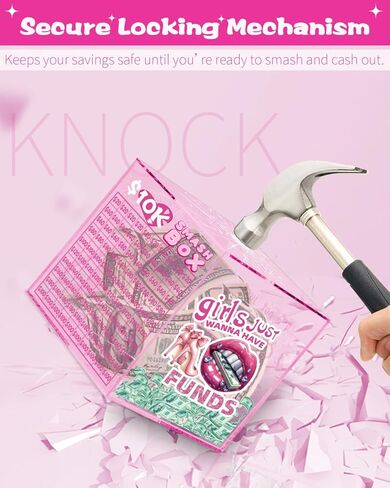 10k Smash Box for Money, Large Piggy Bank for Adults 10000 Savings Challenge Box, Money Saving Box for Cash, Big Unbreakable Clear Acrylic Money Saver Must Break to Open (Pink) in Saudi Arabia
