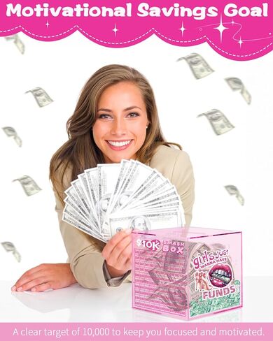 10k Smash Box for Money, Large Piggy Bank for Adults 10000 Savings Challenge Box, Money Saving Box for Cash, Big Unbreakable Clear Acrylic Money Saver Must Break to Open (Pink) in Saudi Arabia