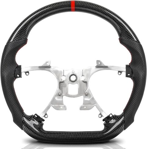 Black Nappa Leather Steering Wheel For Chevy Silverado Suburban Tahoe 2007-2013, D-Shaped Flat-Bottom, Perforated Leather Grips, No Marking & Black Stitches (PIANO BLACK) in Kuwait