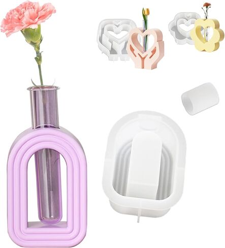 قالب مزهرية من راتنج القلب مع أنبوب اختبار ونباتات مائية وقوالب سيليكون للحرف اليدوية قالب صب راتنجات الإيبوكسي لحامل الزهور DIY ديكور المنزل والمكتب والزفاف (النمط 2) in Kuwait