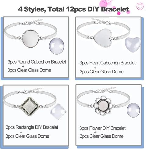 J6QIHANG Adjustable Cabochon Bezel Tray Blank Bracelets Bangle with 20mm Cabochon Glasses for Crafting DIY Photo Cameo Bracelets Jewelry Crafts Making in Saudi Arabia