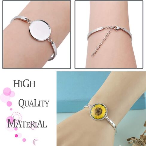 J6QIHANG Adjustable Cabochon Bezel Tray Blank Bracelets Bangle with 20mm Cabochon Glasses for Crafting DIY Photo Cameo Bracelets Jewelry Crafts Making in Saudi Arabia