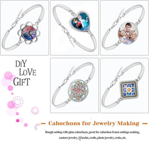 J6QIHANG Adjustable Cabochon Bezel Tray Blank Bracelets Bangle with 20mm Cabochon Glasses for Crafting DIY Photo Cameo Bracelets Jewelry Crafts Making in Saudi Arabia
