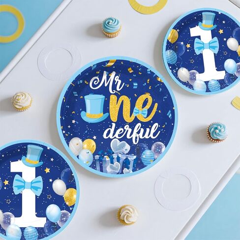 237pcs Mr Onederful Birthday Decorations Complete Party Set, Onederful 1st Birthday Boy Decor Serves 20 Guests, Mr-Onederful Party Supplies includes Balloon Arch and Tableware Kit, etc in Saudi Arabia