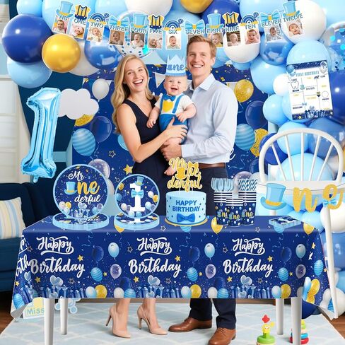 237pcs Mr Onederful Birthday Decorations Complete Party Set, Onederful 1st Birthday Boy Decor Serves 20 Guests, Mr-Onederful Party Supplies includes Balloon Arch and Tableware Kit, etc in Saudi Arabia