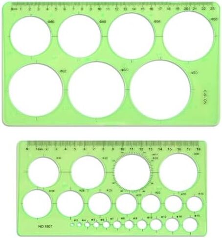 2pcs Circle Template Ruler, Plastic Circle Stencil for Drawing Geometric Circle Drawing Tool Circle Drawing Ruler with 29 Circles for Students School Office Supplies in Saudi Arabia