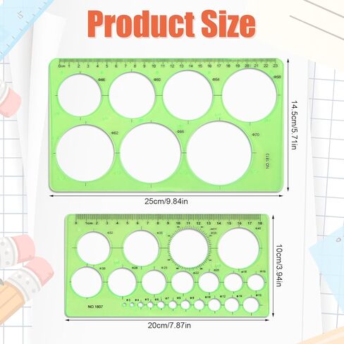 2pcs Circle Template Ruler, Plastic Circle Stencil for Drawing Geometric Circle Drawing Tool Circle Drawing Ruler with 29 Circles for Students School Office Supplies in Saudi Arabia
