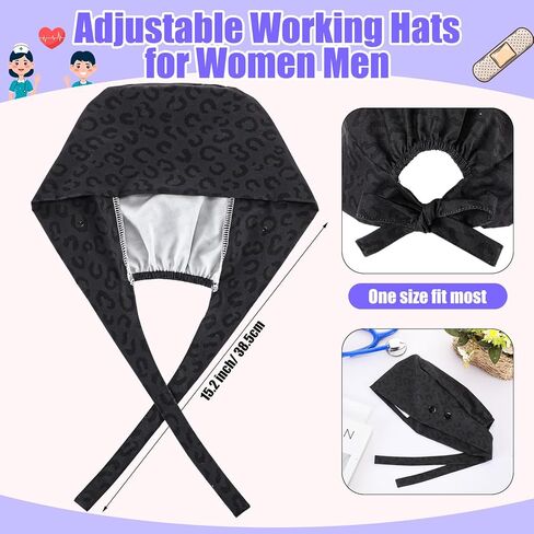 4 قطعة قبعات العمل مع زر وعصابة الرأس قابل للتعديل قبعات العمل قبعات فرك مرنة قبعات فرك ممرضة قبعات للنساء in Kuwait