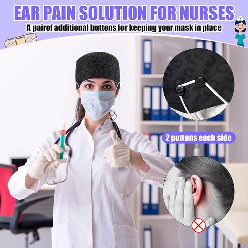 4 قطعة قبعات العمل مع زر وعصابة الرأس قابل للتعديل قبعات العمل قبعات فرك مرنة قبعات فرك ممرضة قبعات للنساء in Kuwait