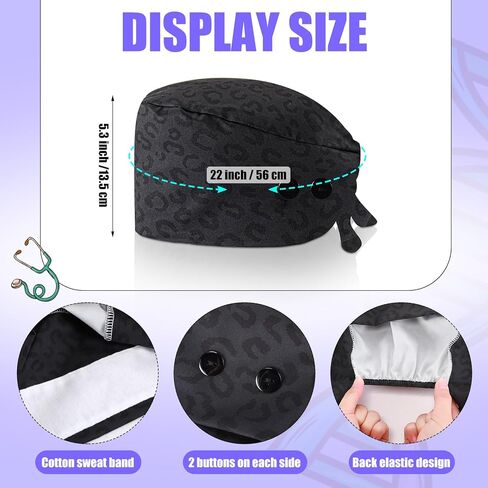 4 قطعة قبعات العمل مع زر وعصابة الرأس قابل للتعديل قبعات العمل قبعات فرك مرنة قبعات فرك ممرضة قبعات للنساء in Kuwait