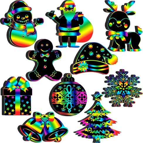 Motipuns 80 Pcs Christmas Scratch Cards for Boys Girls Rainbow Christmas Scratch Paper Christmas Tree Ornament Crafts Christmas Party Supplies for Winter Xmas Home Classroom DIY Activities in Saudi Arabia