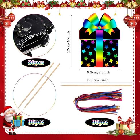 Motipuns 80 Pcs Christmas Scratch Cards for Boys Girls Rainbow Christmas Scratch Paper Christmas Tree Ornament Crafts Christmas Party Supplies for Winter Xmas Home Classroom DIY Activities in Saudi Arabia