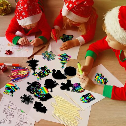 Motipuns 80 Pcs Christmas Scratch Cards for Boys Girls Rainbow Christmas Scratch Paper Christmas Tree Ornament Crafts Christmas Party Supplies for Winter Xmas Home Classroom DIY Activities in Saudi Arabia