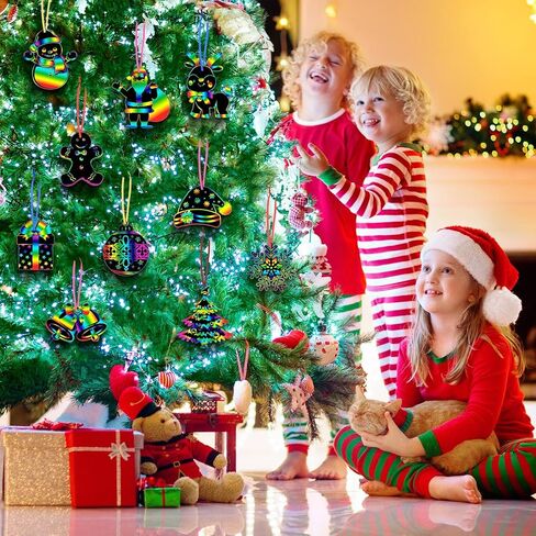 Motipuns 80 Pcs Christmas Scratch Cards for Boys Girls Rainbow Christmas Scratch Paper Christmas Tree Ornament Crafts Christmas Party Supplies for Winter Xmas Home Classroom DIY Activities in Saudi Arabia