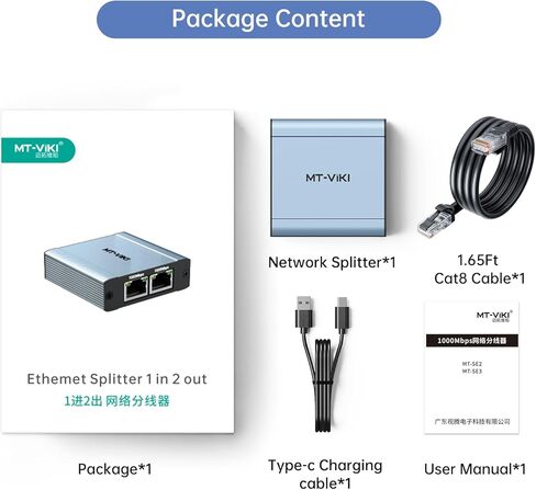 MT-VIKI Ethernet Splitter 1 to 2 High Speed 1000Mbps, Gigabit Dual RJ45 Splitter Adapter for Cat5/5e/6/7/8 Cable [2 Devices Simultaneously Networking] in Saudi Arabia